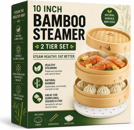 54-Piece Bamboo Steamer Basket Set, 10 Inch for Delicious, Authentic Meals
