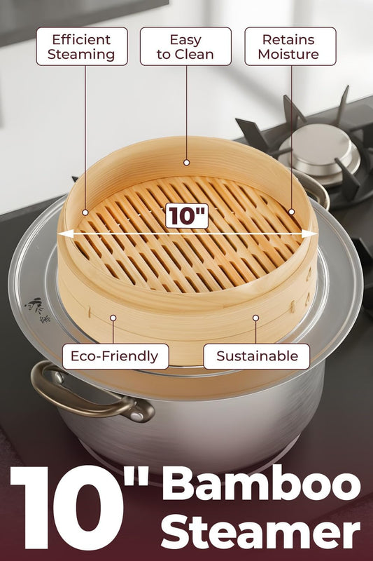 54-Piece Bamboo Steamer Basket Set, 10 Inch for Delicious, Authentic Meals