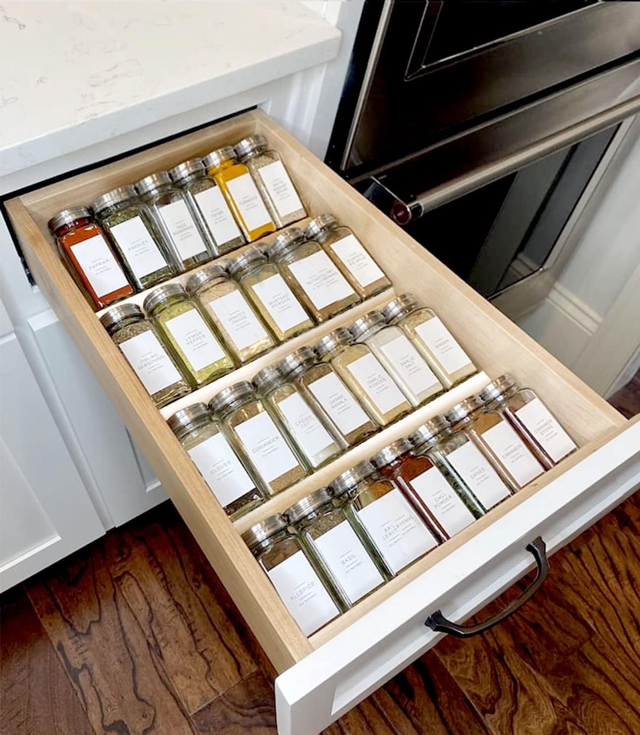Clear Acrylic Spice Drawer Organizer, 4 Tier- 2 Set Expandable From 13" to 26" Drawer Seasoning Organizer, Kitchen Spice Rack Tray for Drawer/Countertop (Jars not included)
