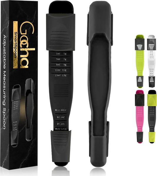 GOCHA Adjustable Measuring Spoon, Double Ended Measuring Scoop, 9-in-1 Measuring Tool, Adjustable Tablespoon & Teaspoon, Precise Scale for Coffee, Spices, Baking, Liquid & Dry Ingredients (Black)