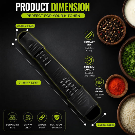 GOCHA Adjustable Measuring Spoon, Double Ended Measuring Scoop, 9-in-1 Measuring Tool, Adjustable Tablespoon & Teaspoon, Precise Scale for Coffee, Spices, Baking, Liquid & Dry Ingredients (Black)