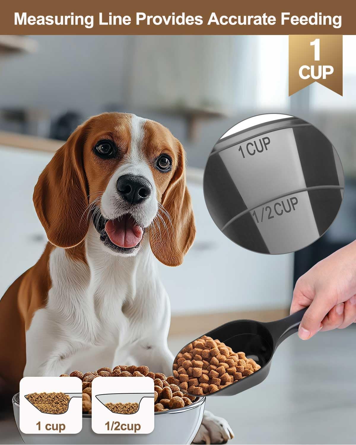 2 PACK Dog Food Scoop, 1 Cup Pet Food Scoop With Measuring Lines