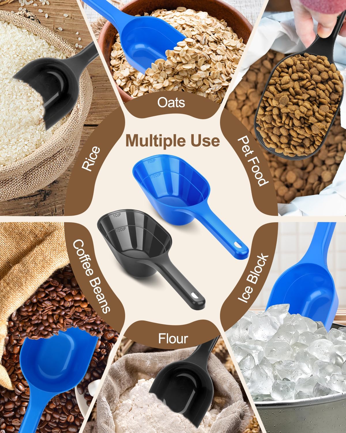 2 PACK Dog Food Scoop, 1 Cup Pet Food Scoop With Measuring Lines