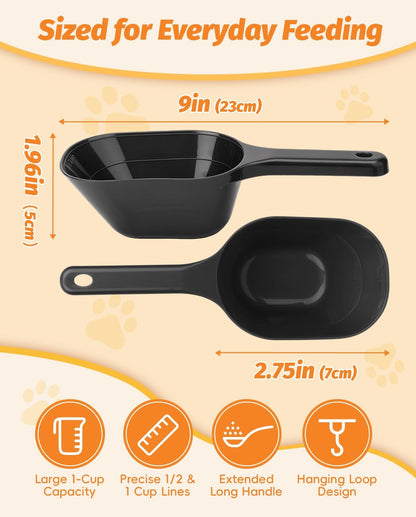 2 PACK Dog Food Scoop, 1 Cup Pet Food Scoop With Measuring Lines