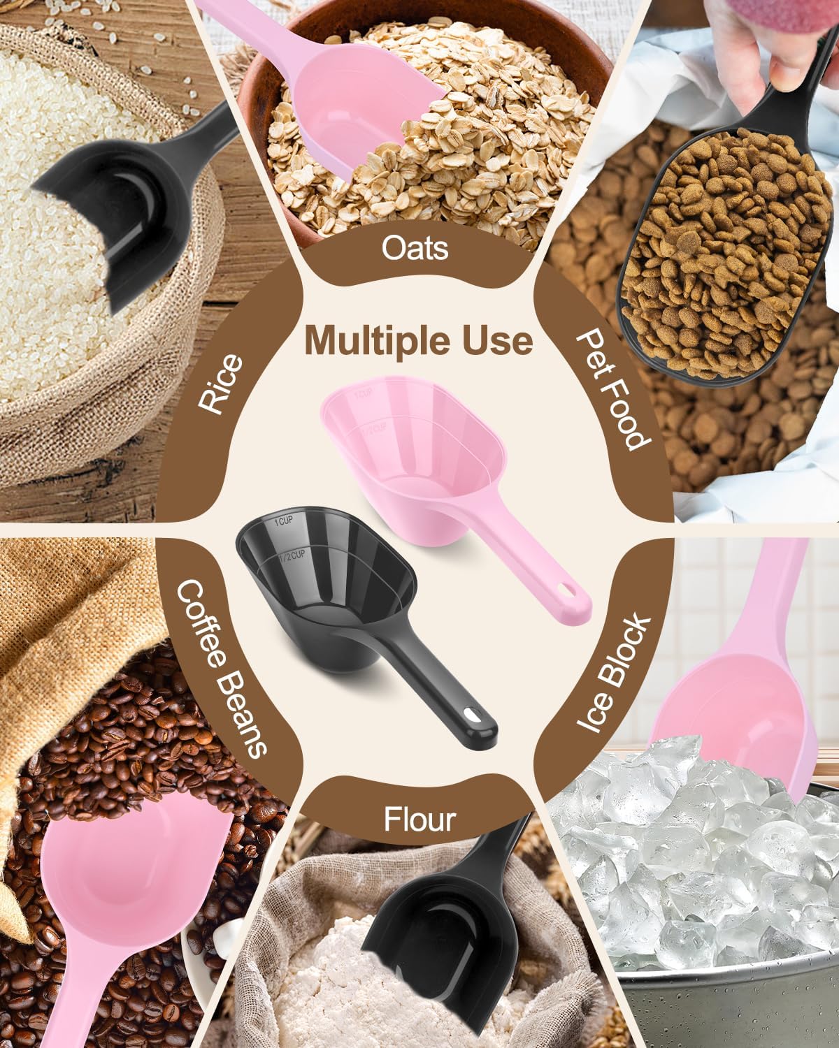 2 PACK Dog Food Scoop, 1 Cup Pet Food Scoop With Measuring Lines