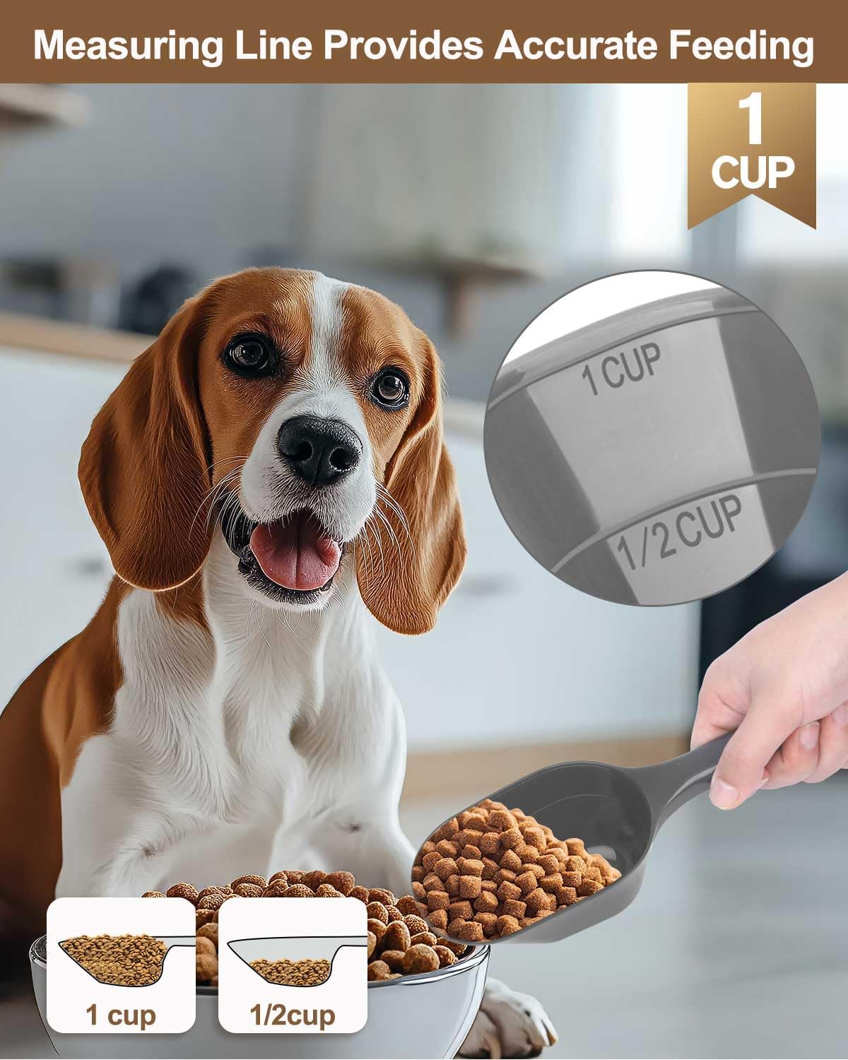 2 PACK Dog Food Scoop, 1 Cup Pet Food Scoop With Measuring Lines