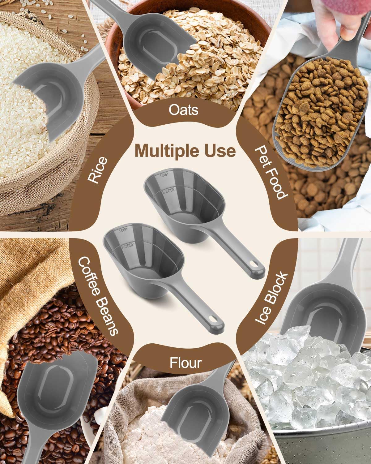 2 PACK Dog Food Scoop, 1 Cup Pet Food Scoop With Measuring Lines