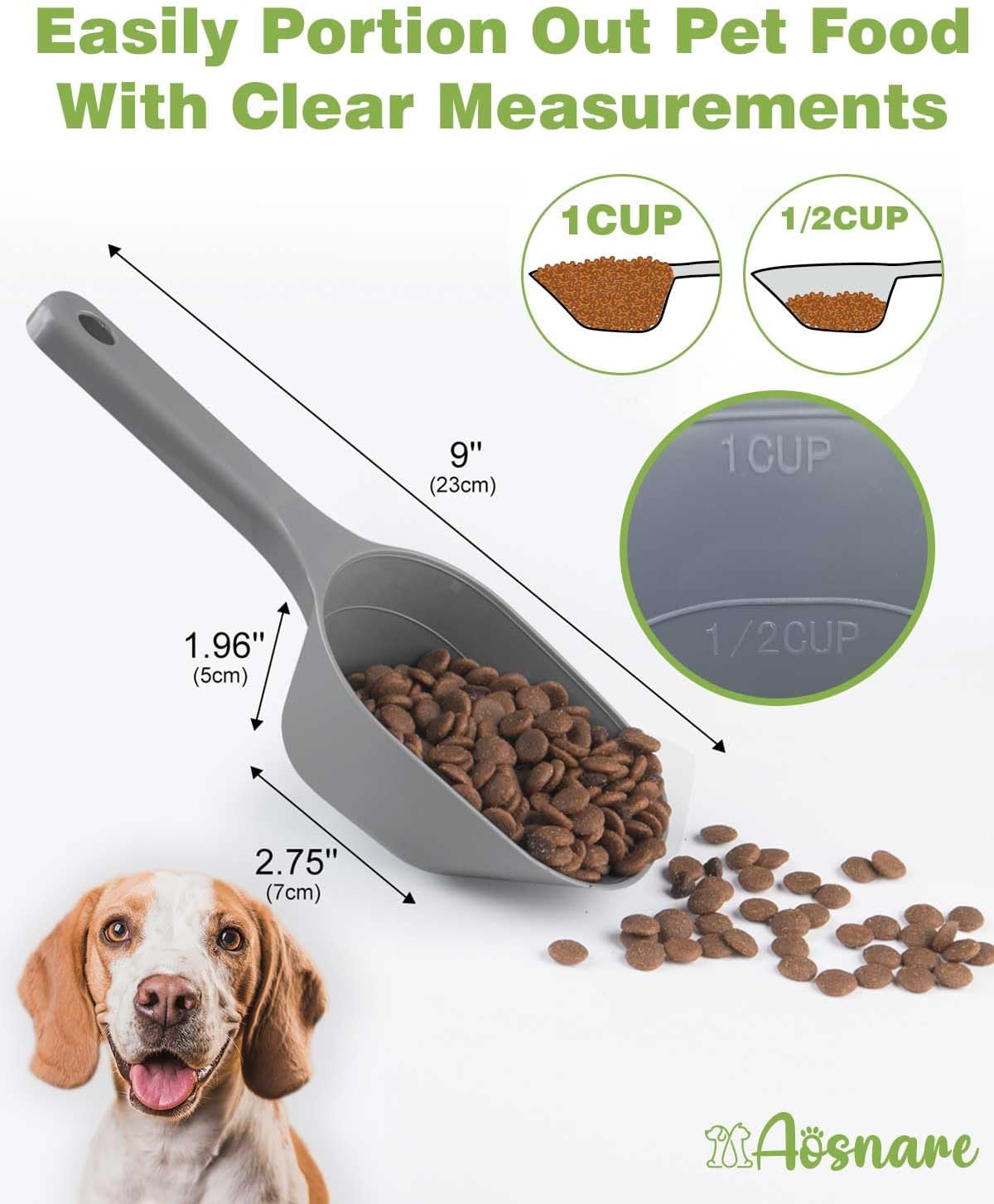 2 PACK Dog Food Scoop, 1 Cup Pet Food Scoop With Measuring Lines