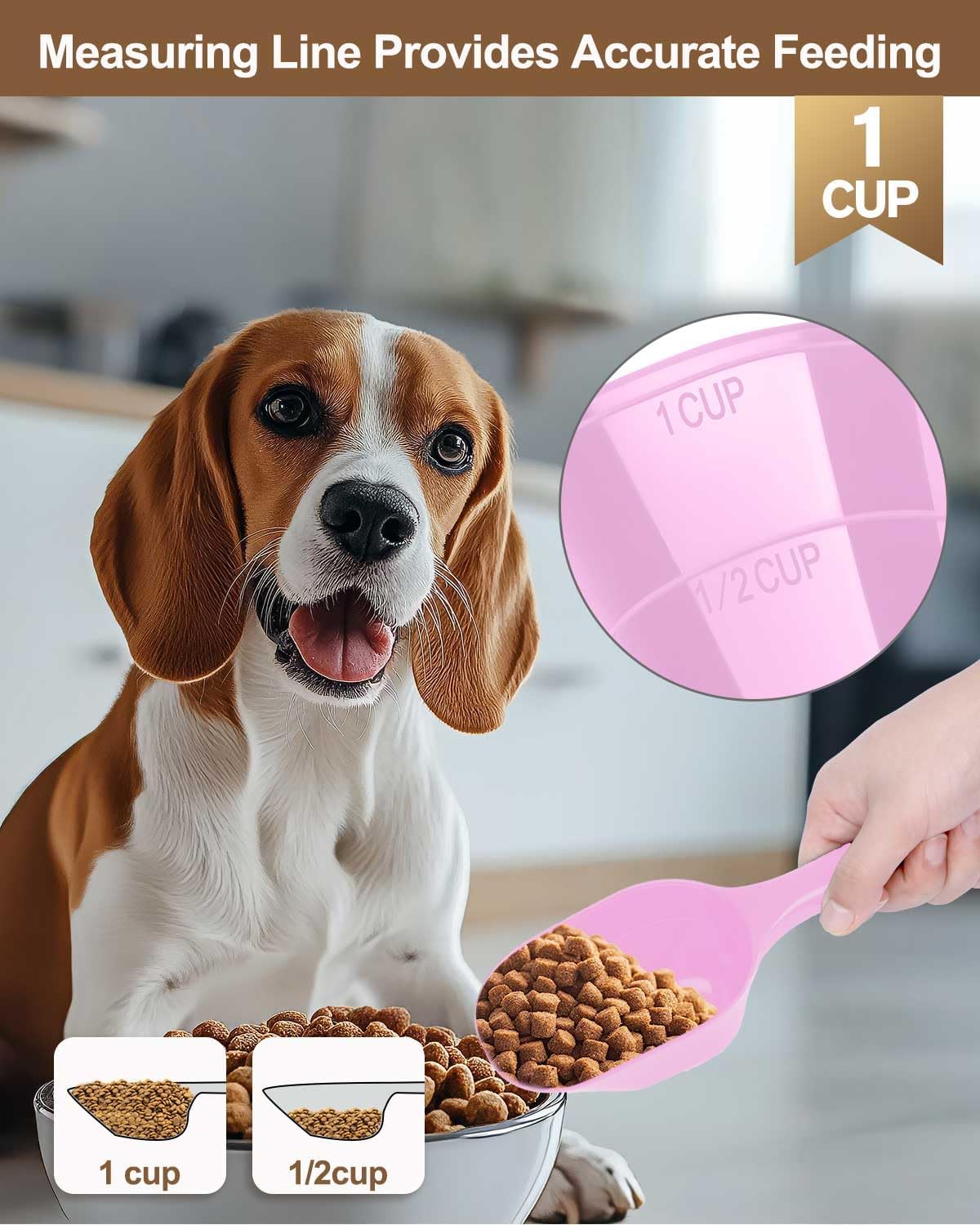 2 PACK Dog Food Scoop, 1 Cup Pet Food Scoop With Measuring Lines