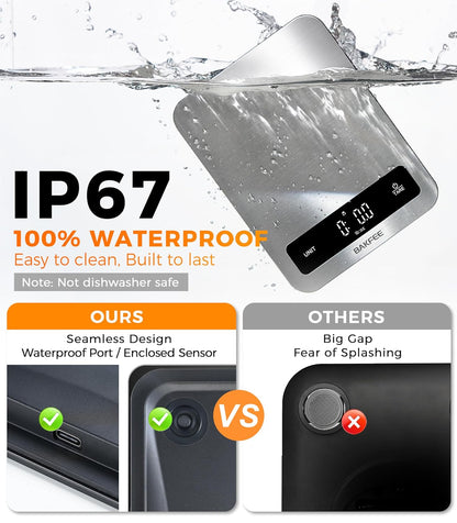 Waterproof Food Scale, 22lb Kitchen Scale, IP67, Rechargeable, Black