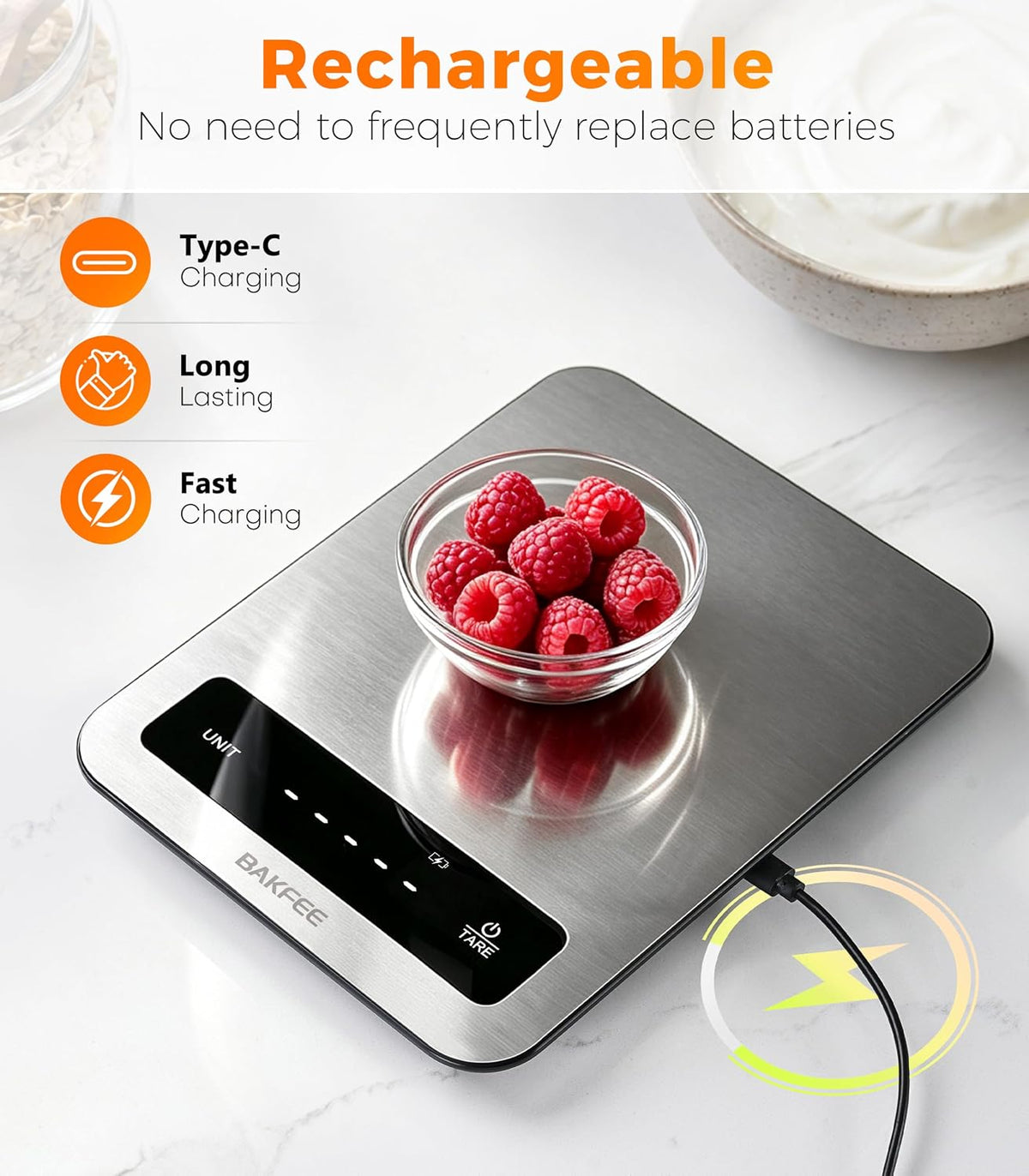 Waterproof Food Scale, 22lb Kitchen Scale, IP67, Rechargeable, Black