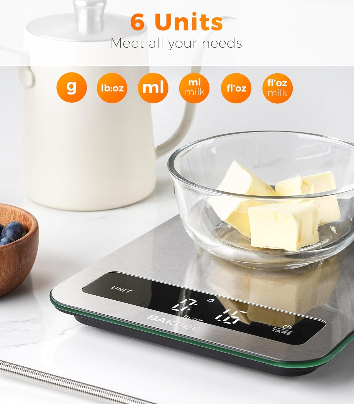 Waterproof Food Scale, 22lb Kitchen Scale, IP67, Rechargeable, Black