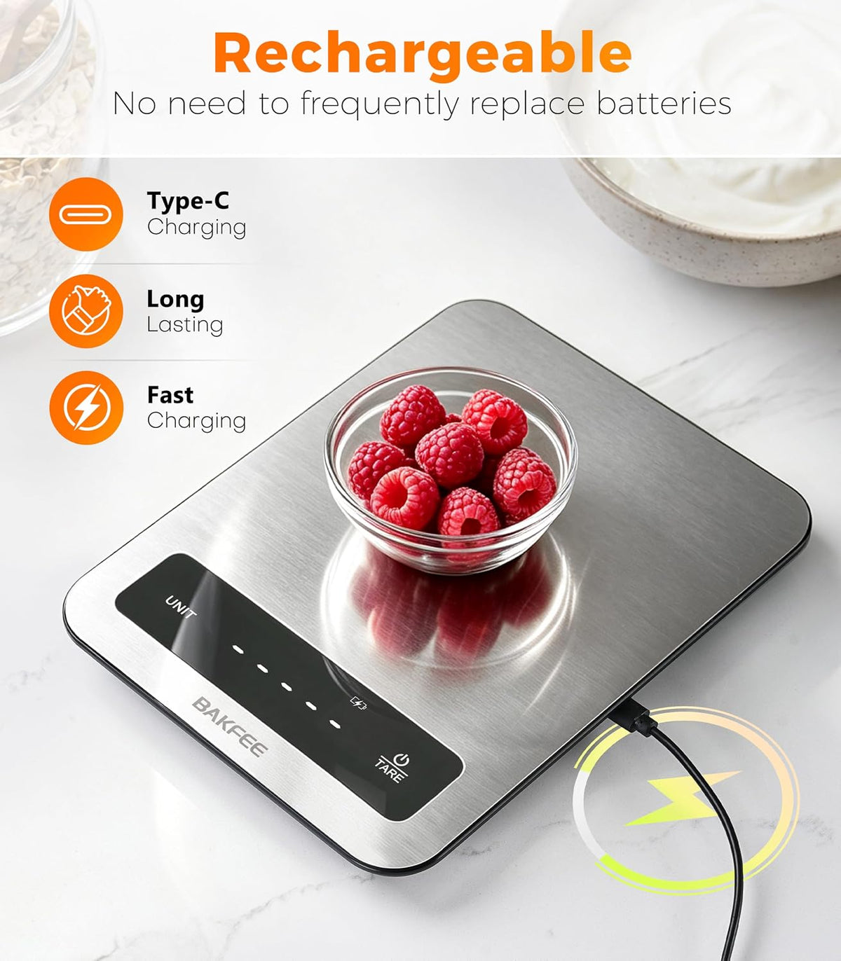 Waterproof Food Scale, 22lb Kitchen Scale, IP67, Rechargeable, Black