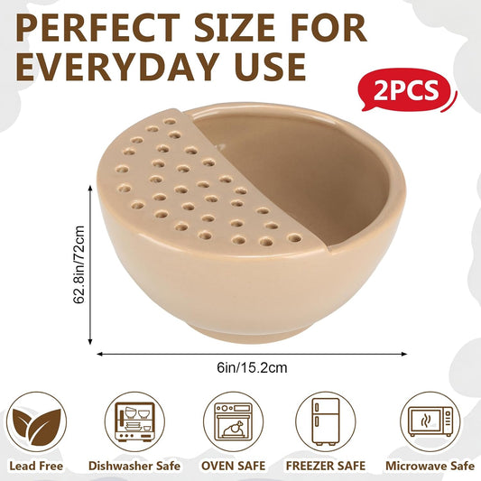 Ceramic Berry Basket with Holes Set of 2 Ceramic Fruit Container 2 In 1 Washing Bowl 6'' Strainer Bowl Fruit Bowls Colander for Kitchen Strawberry Grape Cherry Stoneware Fridge Harvest Bowls