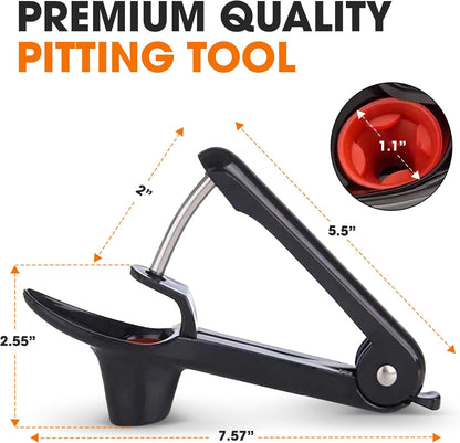 Stainless Steel Cherry and Olive Pitter – Small Cherry Pitter Tool for Easy Seed Removal, Pit Remover & Olive Press, Ergonomic One-Hand Design for Quick and Mess-Free Pitting,Black