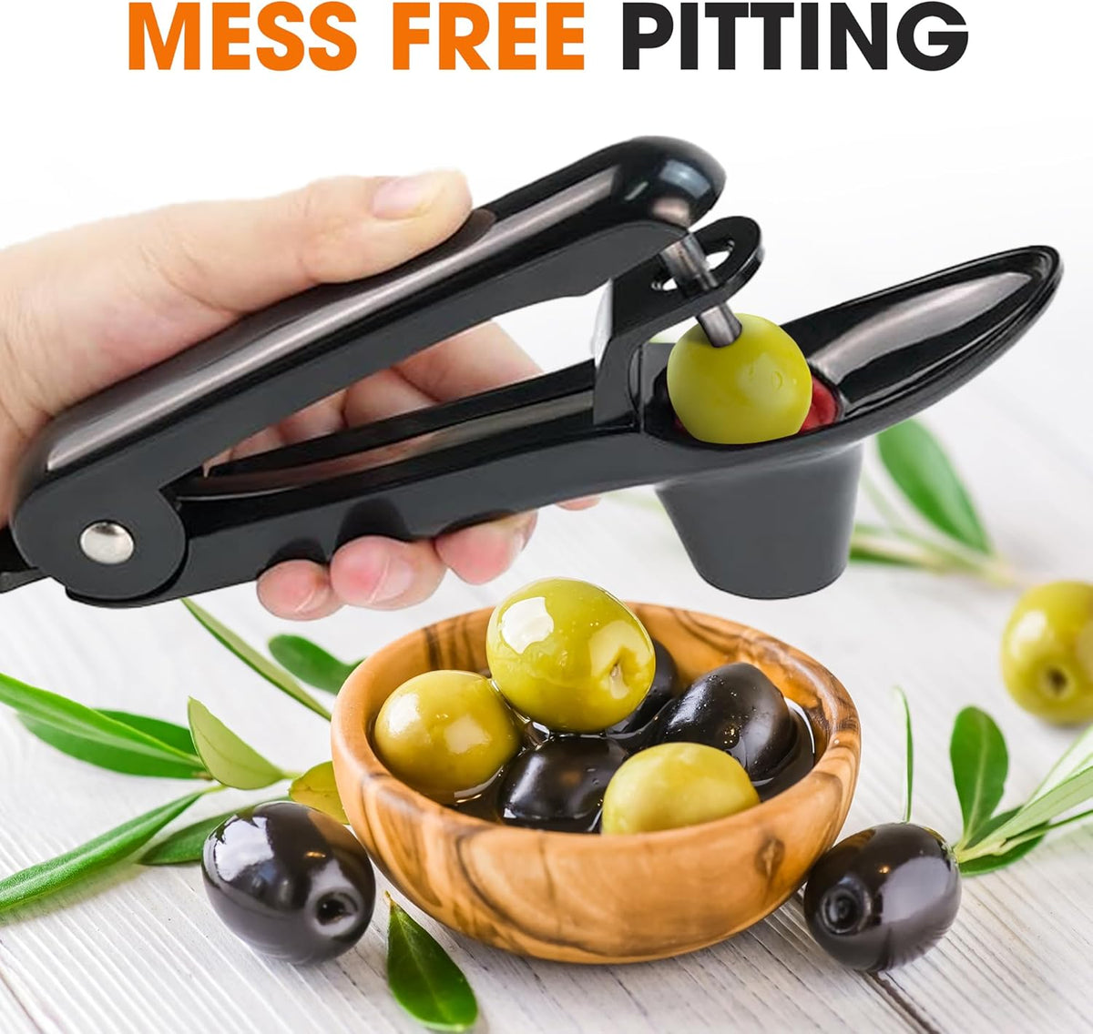 Stainless Steel Cherry and Olive Pitter – Small Cherry Pitter Tool for Easy Seed Removal, Pit Remover & Olive Press, Ergonomic One-Hand Design for Quick and Mess-Free Pitting,Black