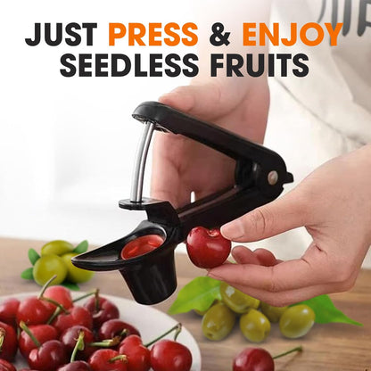 Stainless Steel Cherry and Olive Pitter – Small Cherry Pitter Tool for Easy Seed Removal, Pit Remover & Olive Press, Ergonomic One-Hand Design for Quick and Mess-Free Pitting,Black