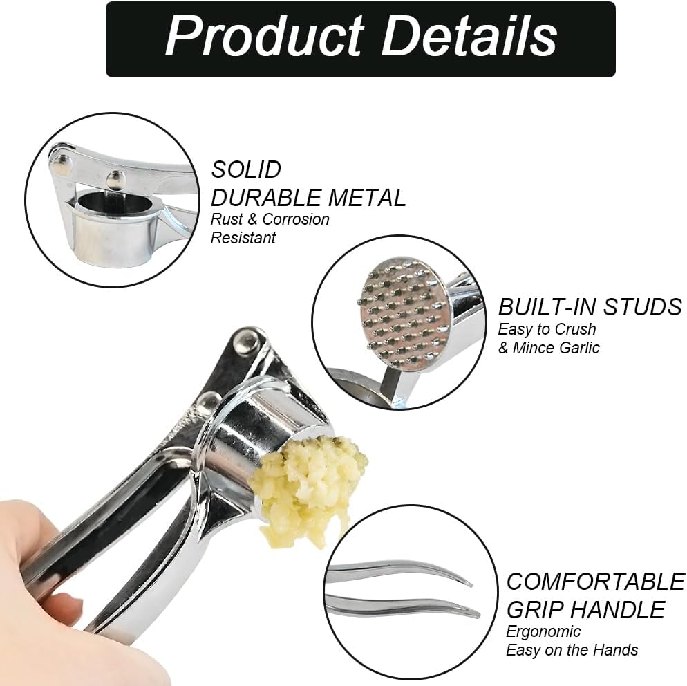 Armo® Stainless Steel Garlic Press Mincer Crusher Tool Professional Garlic Press Garlic Chopper Metal Garlic Crusher