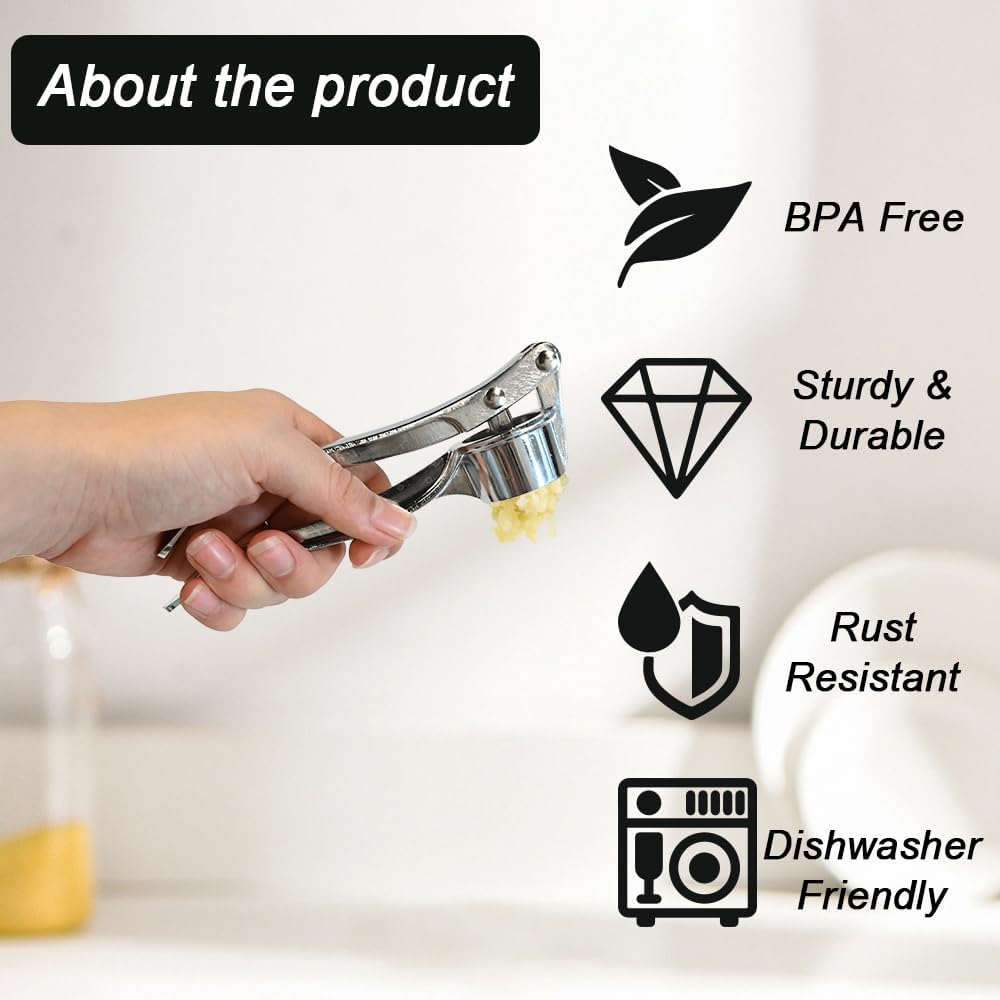 Armo® Stainless Steel Garlic Press Mincer Crusher Tool Professional Garlic Press Garlic Chopper Metal Garlic Crusher