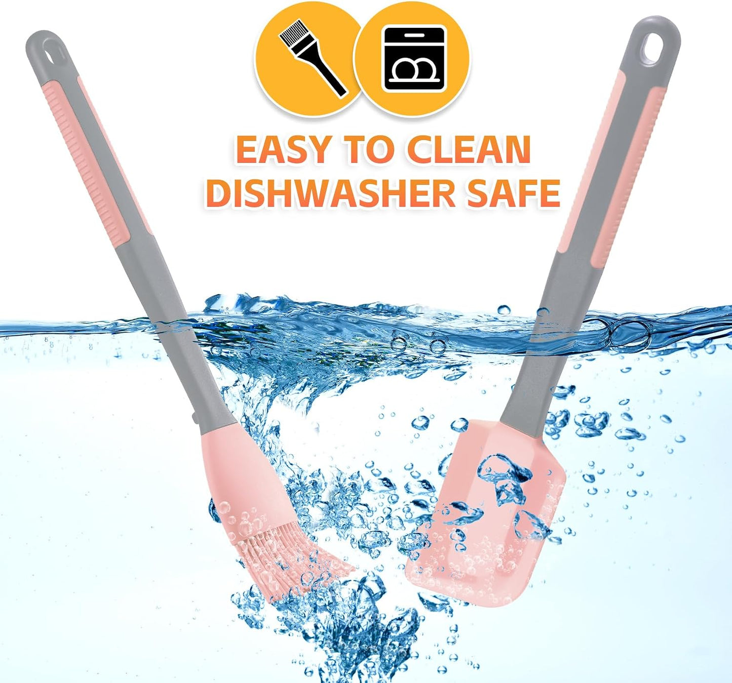 Extra Long Pastry Brush - Silicone Spatula - Basting Brush+Spatula Silicone Heat Resistant,for Baking Scraping Mixing BBQ Grill Kitchen Cooking Spread Oil Butter Sauce (Pink Brush+Spatula)