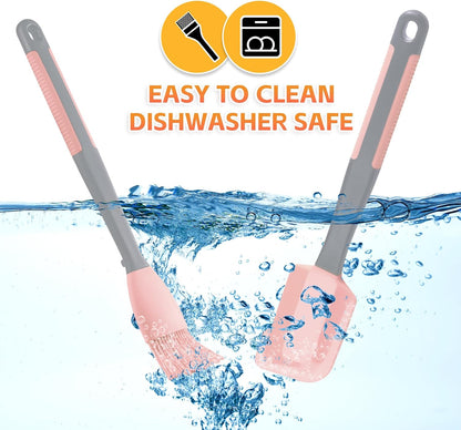 Extra Long Pastry Brush - Silicone Spatula - Basting Brush+Spatula Silicone Heat Resistant,for Baking Scraping Mixing BBQ Grill Kitchen Cooking Spread Oil Butter Sauce (Pink Brush+Spatula)