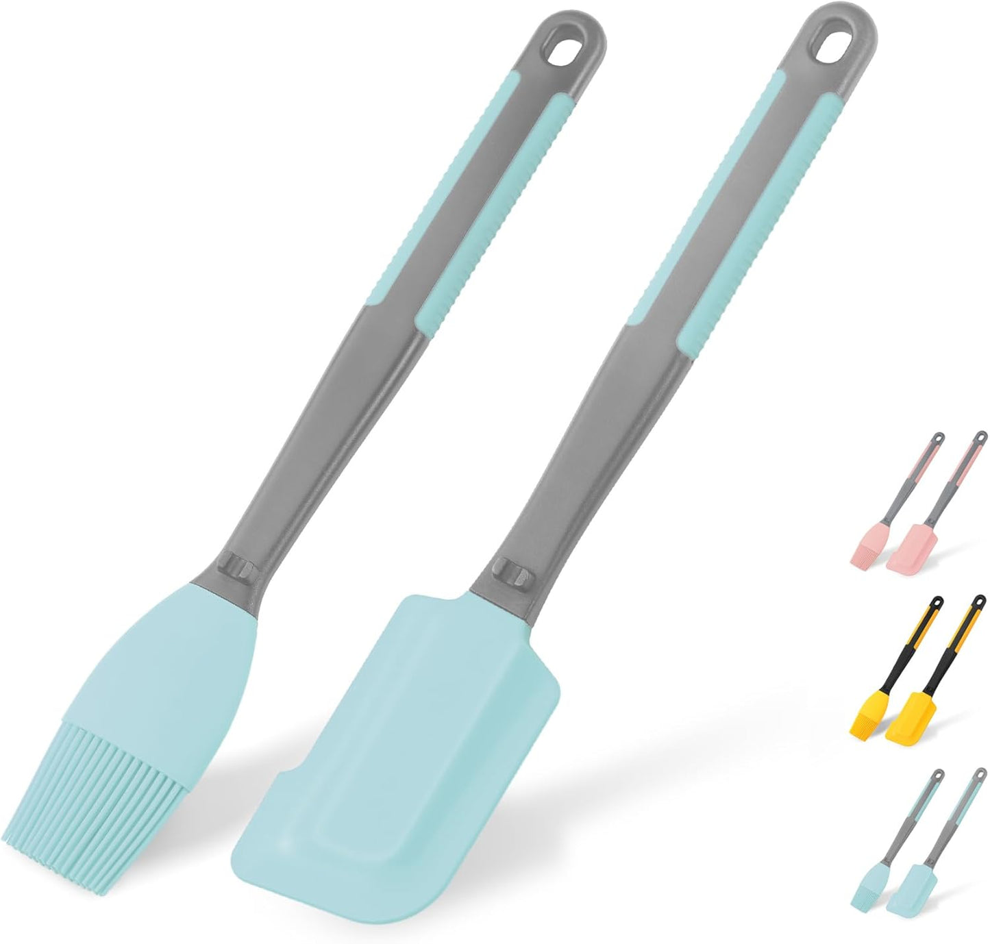 Extra Long Pastry Brush - Silicone Spatula - Basting Brush+Spatula Silicone Heat Resistant,for Baking Scraping Mixing BBQ Grill Kitchen Cooking Spread Oil Butter Sauce (Pink Brush+Spatula)