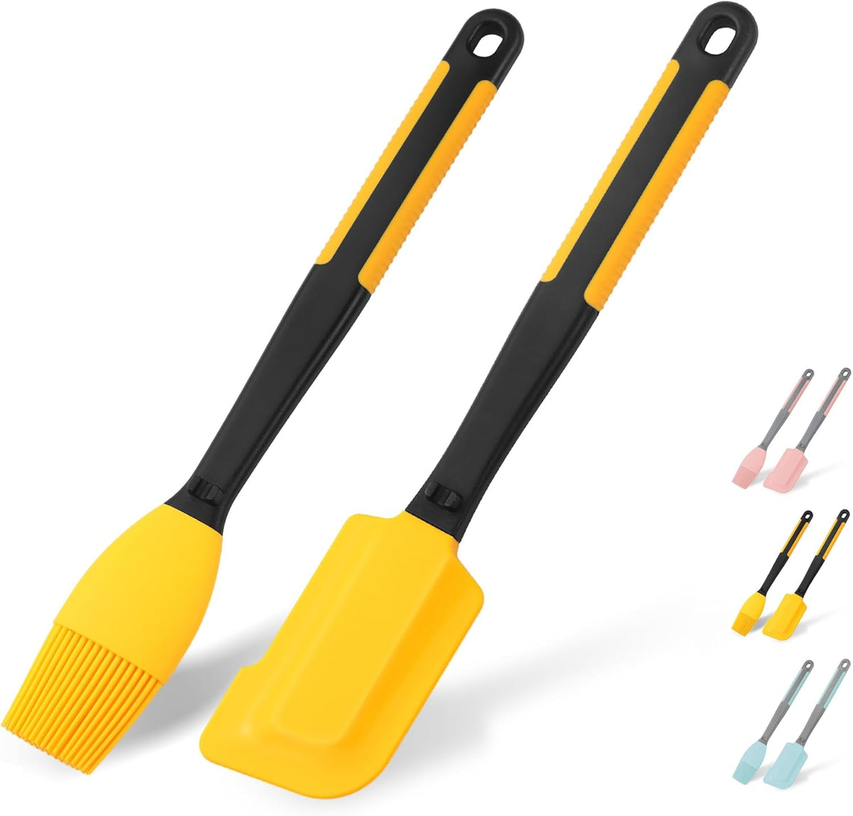 Extra Long Pastry Brush - Silicone Spatula - Basting Brush+Spatula Silicone Heat Resistant,for Baking Scraping Mixing BBQ Grill Kitchen Cooking Spread Oil Butter Sauce (Pink Brush+Spatula)