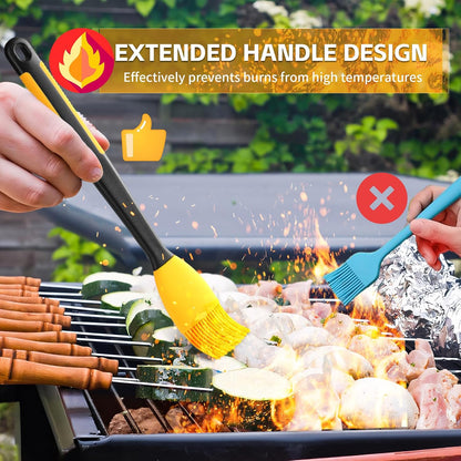 Extra Long Pastry Brush - Silicone Spatula - Basting Brush+Spatula Silicone Heat Resistant,for Baking Scraping Mixing BBQ Grill Kitchen Cooking Spread Oil Butter Sauce (Pink Brush+Spatula)