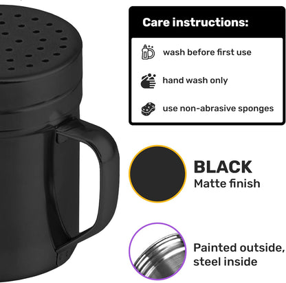 CUSINIUM Metal Salt Pepper Dredge Shakers - With Handle - Seasonings Spice Shakers With Holes and Lids - 10 Ounce, 2pcs | Style: Medium