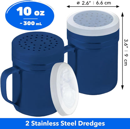 CUSINIUM Metal Salt Pepper Dredge Shakers - With Handle - Seasonings Spice Shakers With Holes and Lids - 10 Ounce, 2pcs | Style: Medium