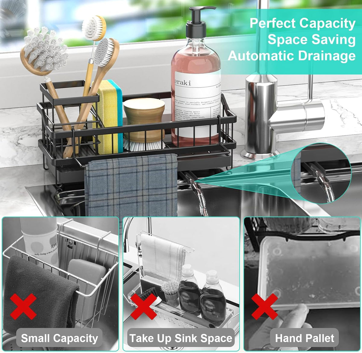 Sponge Holder for Kitchen Sink - Kitchen Accessories | Countertop Rustproof Stainless Steel, Sink Caddy
