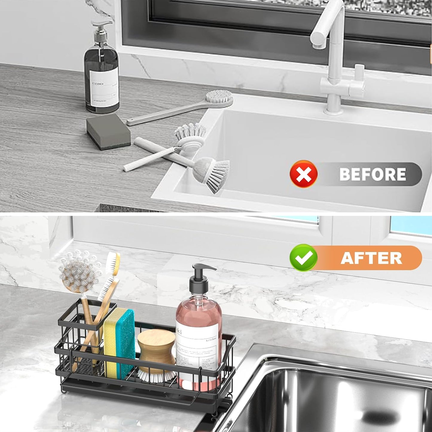 Sponge Holder for Kitchen Sink - Kitchen Accessories | Countertop Rustproof Stainless Steel, Sink Caddy
