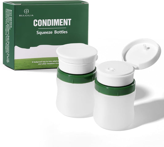 Condiment Squeeze Bottles, 1.3-oz salad dressing container to go, Leak Proof - Great for Sauce, Ketchup, Dressing, Oil - Easy Pour & Clean, BPA-FREE Plastic - 2 PACK