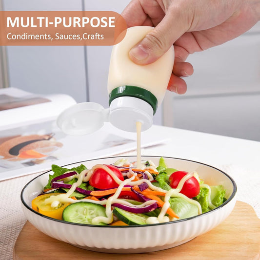Condiment Squeeze Bottles, 1.3-oz salad dressing container to go, Leak Proof - Great for Sauce, Ketchup, Dressing, Oil - Easy Pour & Clean, BPA-FREE Plastic - 2 PACK