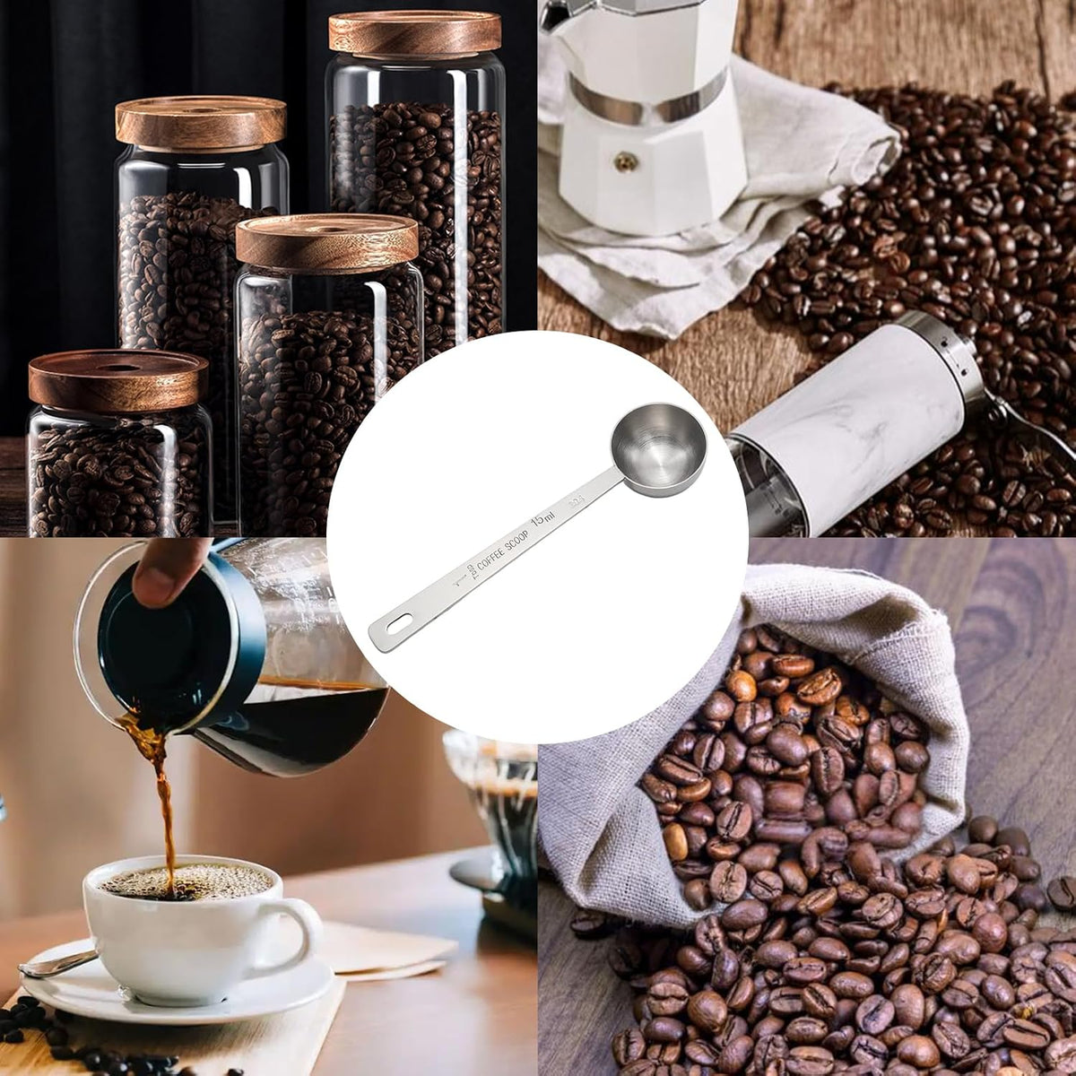 1 Pcs Silver Stainless Steel Coffee Scoop, Long Handle Measuring Scooper, 5.7in Spoon for Ground Bean/Powder/Espresso/Coffee Making/Home Baristas