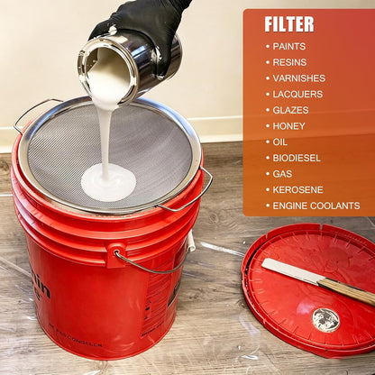 Fine Mesh Paint Strainer 60 Mesh Stainless Steel Paint Filter Emulsion Honey Funnel Filter Cover Fits 5 Gallon Paint Bucket Filter Tool Insert Strains