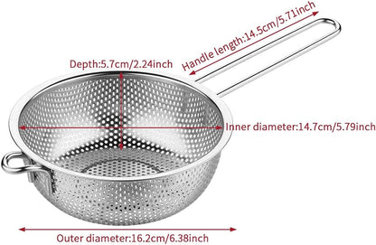 Stainless Steel Colander with Handle, 6.38Inch Fine Mesh Strainer Kitchen Food Strainer, Large Metal Colander Great for Pasta, Noodles, Vegetables and Fruits