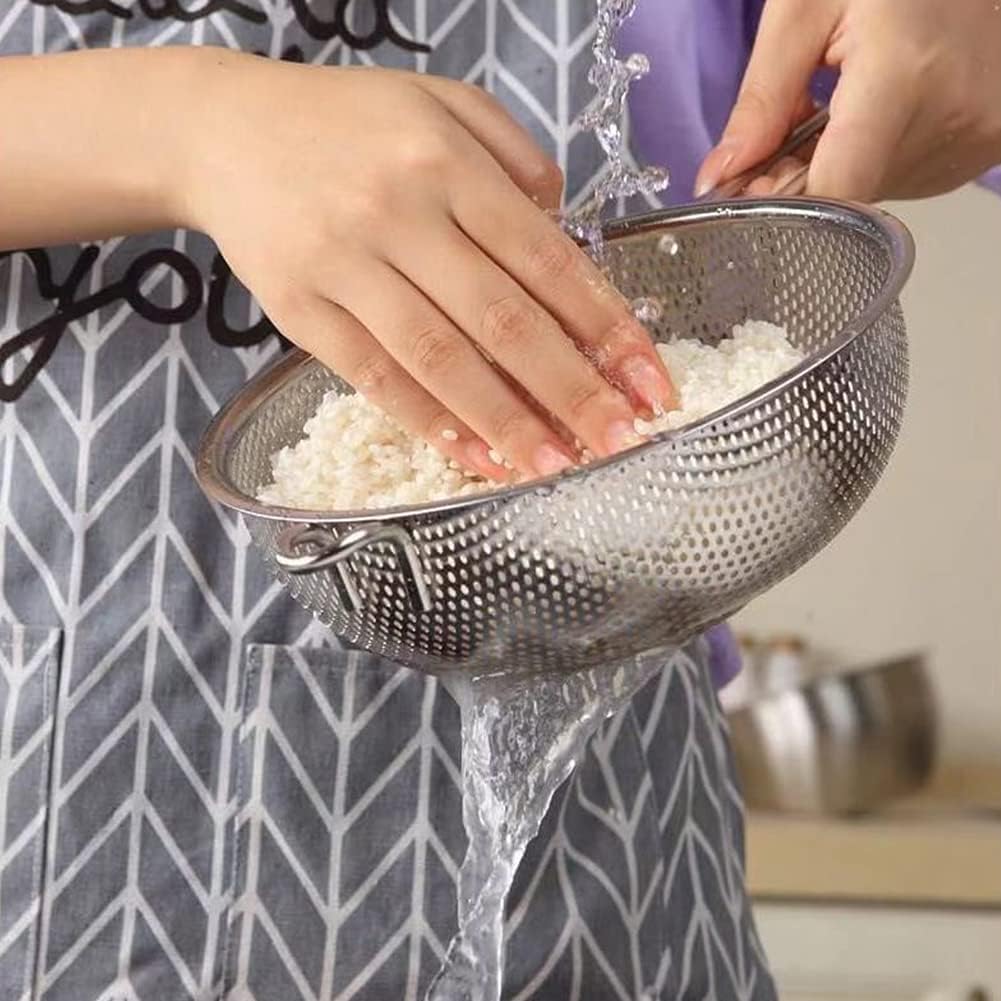 Stainless Steel Colander with Handle, 6.38Inch Fine Mesh Strainer Kitchen Food Strainer, Large Metal Colander Great for Pasta, Noodles, Vegetables and Fruits
