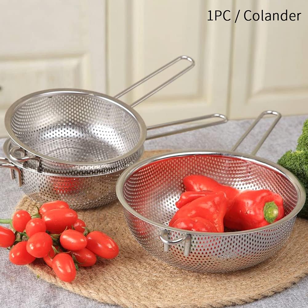 Stainless Steel Colander with Handle, 6.38Inch Fine Mesh Strainer Kitchen Food Strainer, Large Metal Colander Great for Pasta, Noodles, Vegetables and Fruits