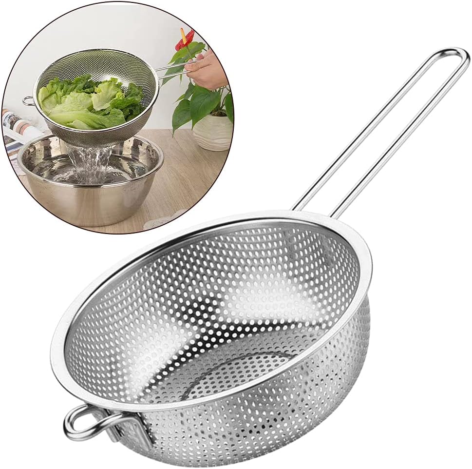 Stainless Steel Colander with Handle, 6.38Inch Fine Mesh Strainer Kitchen Food Strainer, Large Metal Colander Great for Pasta, Noodles, Vegetables and Fruits