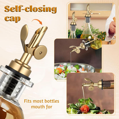 2 PCS Weighted Stainless Steel Bottle Pourers, Olive Oil Dispenser Spout, Self Closing Liquor Pour Spout, Weighted Pourer for Liquor Bottles, Oil Bottles, Vinegar, Syrup and Alcohol, Gold