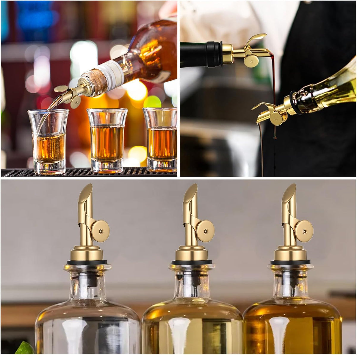 2 PCS Weighted Stainless Steel Bottle Pourers, Olive Oil Dispenser Spout, Self Closing Liquor Pour Spout, Weighted Pourer for Liquor Bottles, Oil Bottles, Vinegar, Syrup and Alcohol, Gold
