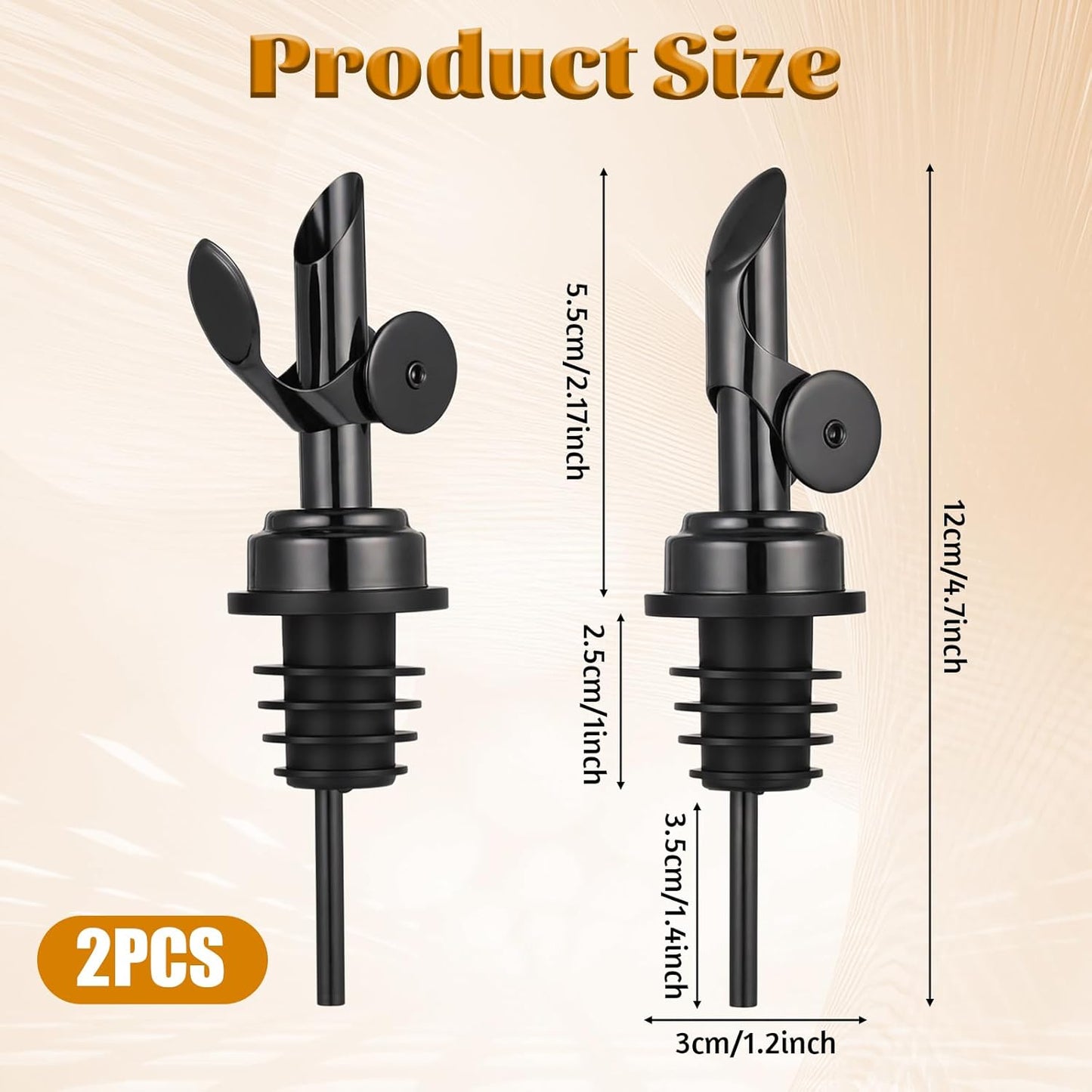 2 PCS Weighted Stainless Steel Bottle Pourers, Olive Oil Dispenser Spout, Self Closing Liquor Pour Spout, Weighted Pourer for Liquor Bottles, Oil Bottles, Vinegar, Syrup and Alcohol, Gold
