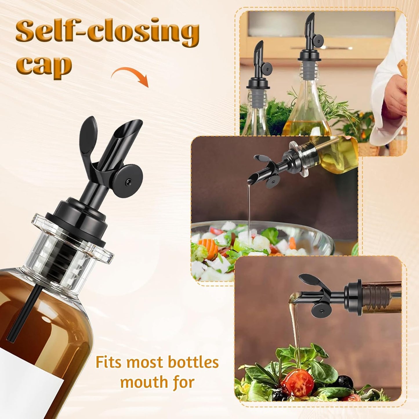2 PCS Weighted Stainless Steel Bottle Pourers, Olive Oil Dispenser Spout, Self Closing Liquor Pour Spout, Weighted Pourer for Liquor Bottles, Oil Bottles, Vinegar, Syrup and Alcohol, Gold