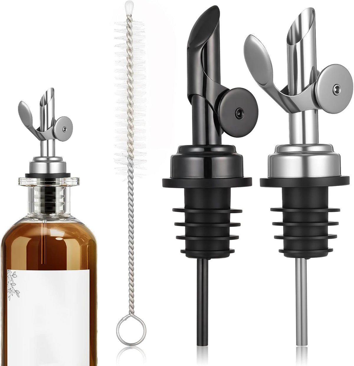 2 PCS Weighted Stainless Steel Bottle Pourers, Olive Oil Dispenser Spout, Self Closing Liquor Pour Spout, Weighted Pourer for Liquor Bottles, Oil Bottles, Vinegar, Syrup and Alcohol, Gold