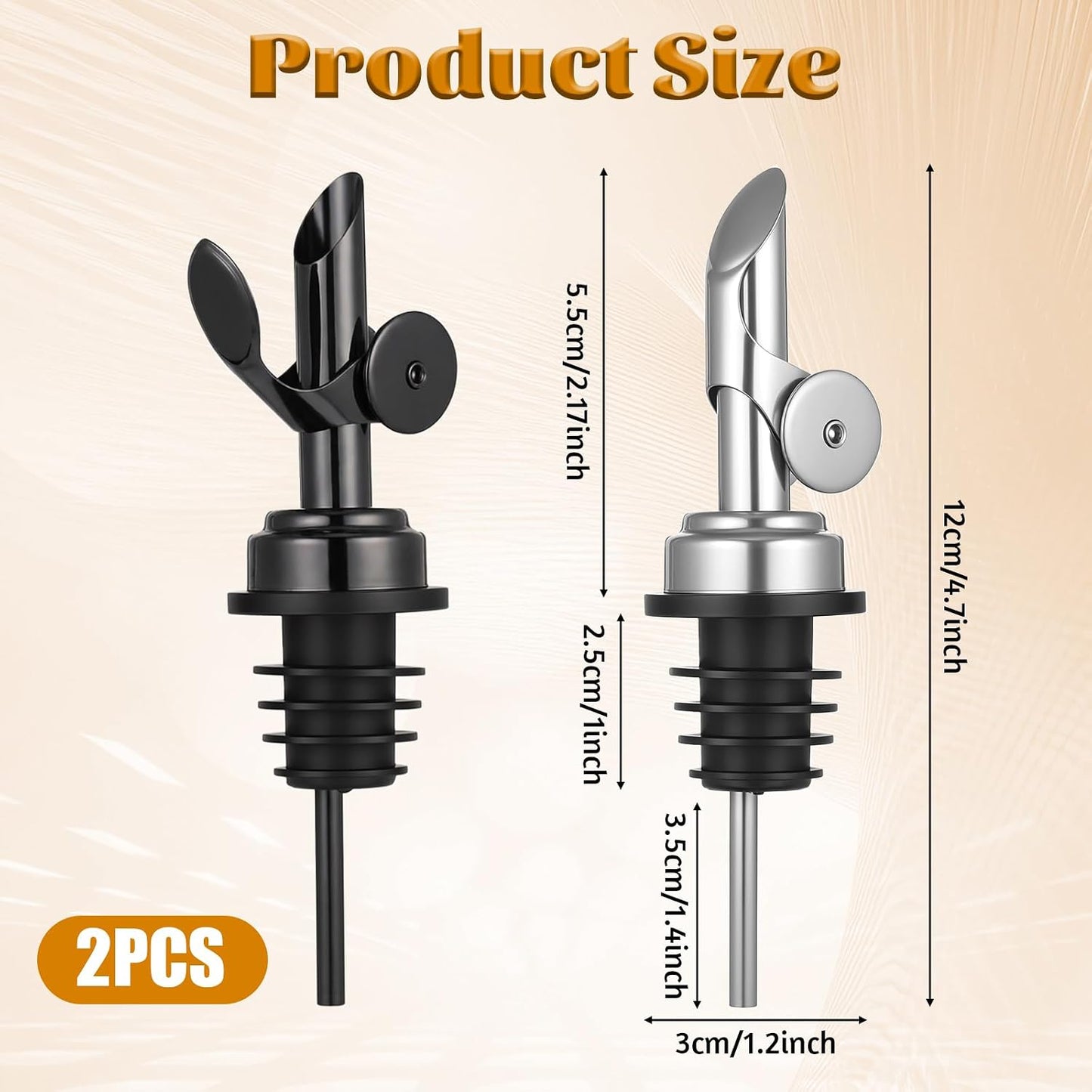 2 PCS Weighted Stainless Steel Bottle Pourers, Olive Oil Dispenser Spout, Self Closing Liquor Pour Spout, Weighted Pourer for Liquor Bottles, Oil Bottles, Vinegar, Syrup and Alcohol, Gold
