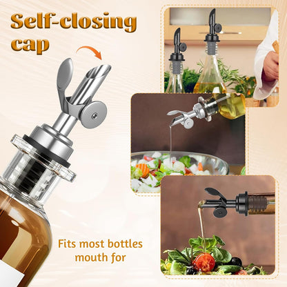 2 PCS Weighted Stainless Steel Bottle Pourers, Olive Oil Dispenser Spout, Self Closing Liquor Pour Spout, Weighted Pourer for Liquor Bottles, Oil Bottles, Vinegar, Syrup and Alcohol, Gold
