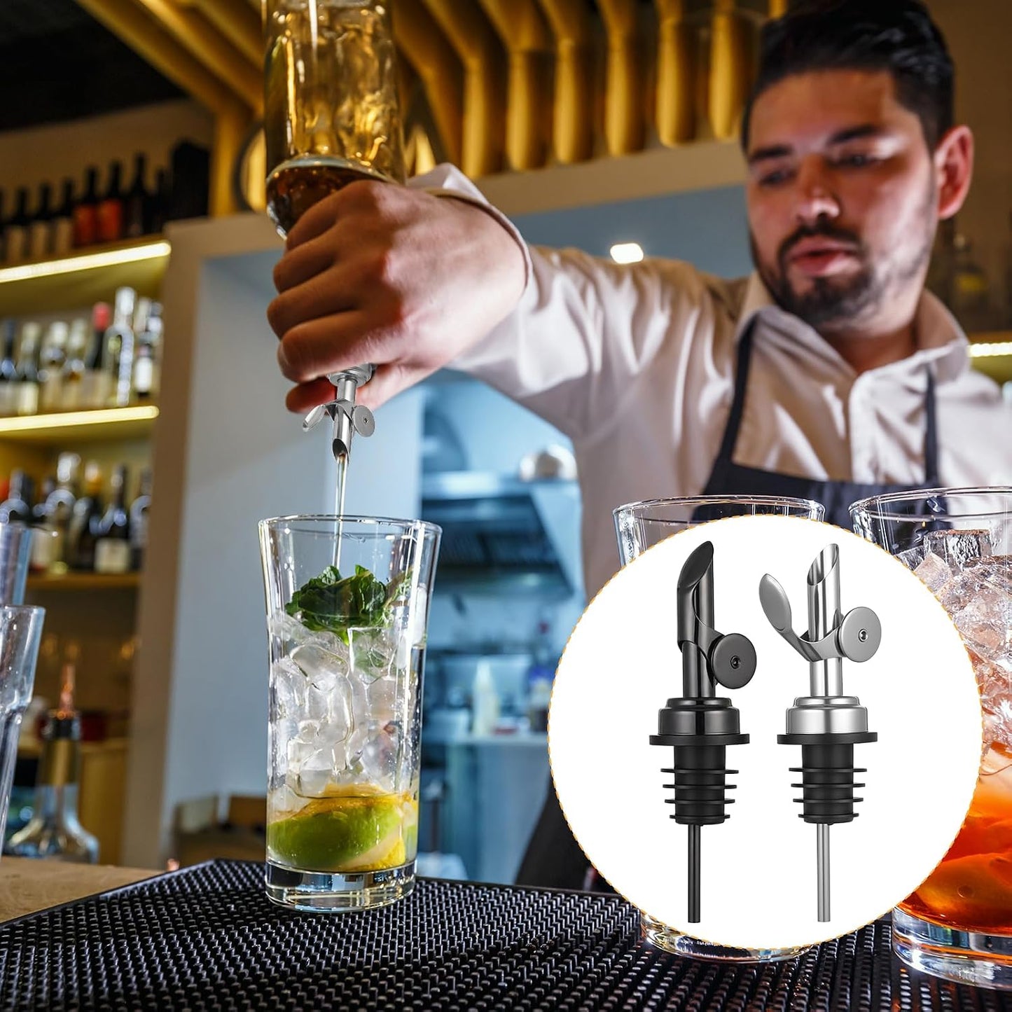 2 PCS Weighted Stainless Steel Bottle Pourers, Olive Oil Dispenser Spout, Self Closing Liquor Pour Spout, Weighted Pourer for Liquor Bottles, Oil Bottles, Vinegar, Syrup and Alcohol, Gold