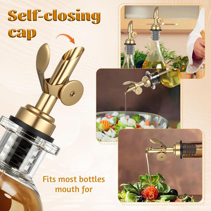 2 PCS Weighted Stainless Steel Bottle Pourers, Olive Oil Dispenser Spout, Self Closing Liquor Pour Spout, Weighted Pourer for Liquor Bottles, Oil Bottles, Vinegar, Syrup and Alcohol, Gold