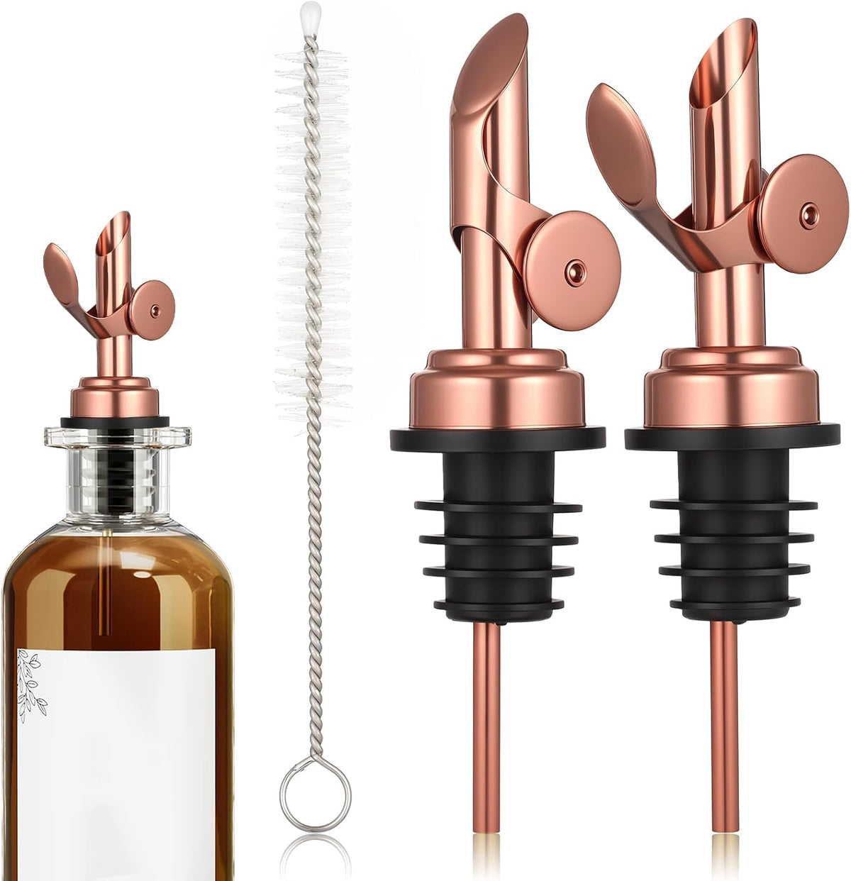 2 PCS Weighted Stainless Steel Bottle Pourers, Olive Oil Dispenser Spout, Self Closing Liquor Pour Spout, Weighted Pourer for Liquor Bottles, Oil Bottles, Vinegar, Syrup and Alcohol, Gold
